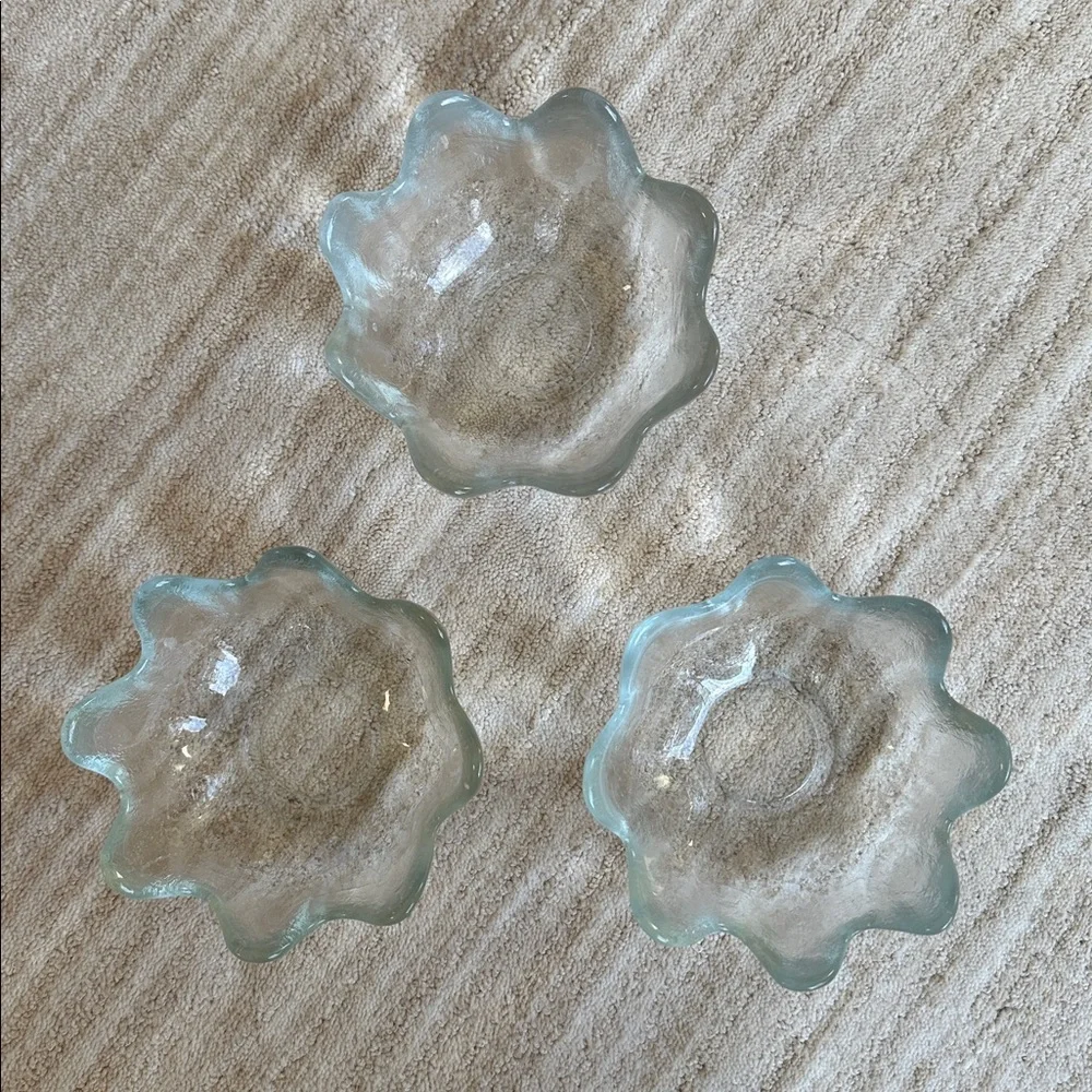 Set of 3 Vintage Blenko Clear Glass Lotus Bowls 8 Petal MCM 1960s